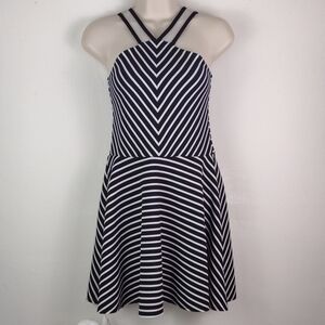 Sally Miller Striped Black & White Halter Fit-and-Flare Tank Summer Dress